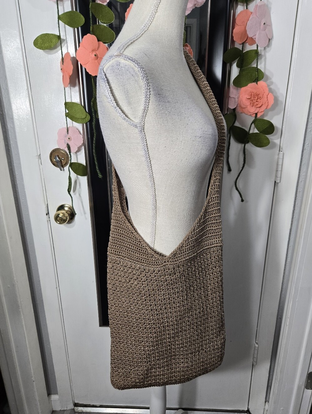 The Sak Long Crochet Brown Hobo Crossbody Shoulder Bag